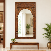 Carved Mirror - Wooden Wall Décor, handmade wooden decor from India