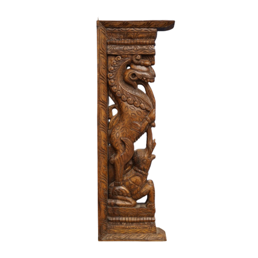 Carved Yali Bracket - Wooden Décor, handmade wooden decor from India