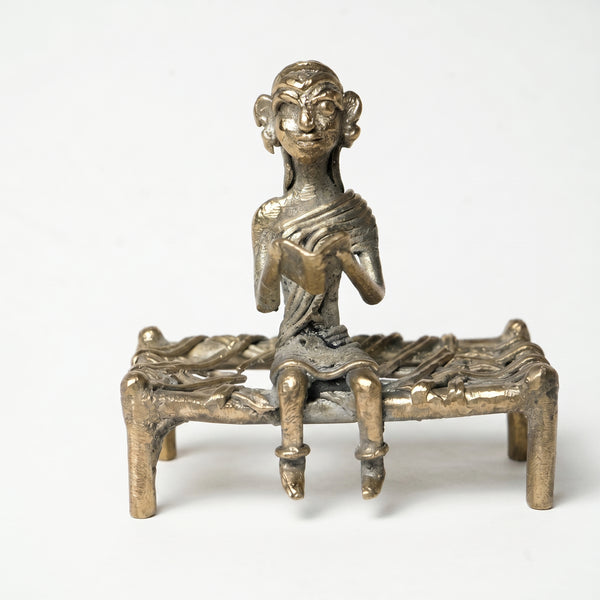 Child Reading Book on Khaat – Dhokra Metal Art