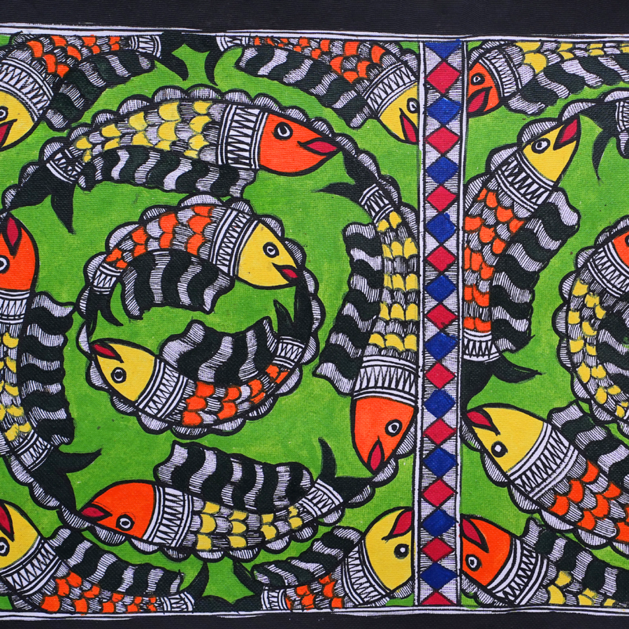 Circle of Fish - Madhubani Painting - view 4, handmade Madhubani painting from India