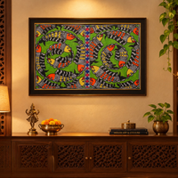 Circle of Fish - Madhubani Painting, handmade Madhubani painting from India