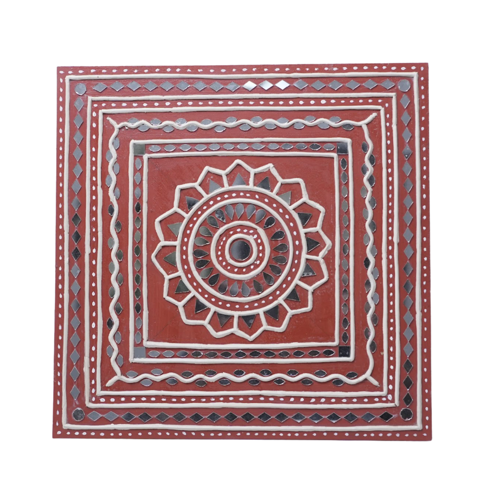 Circle Within Square - Lippan Mirror Wall Art, handmade Lippan mirror wall art from Kutch, India