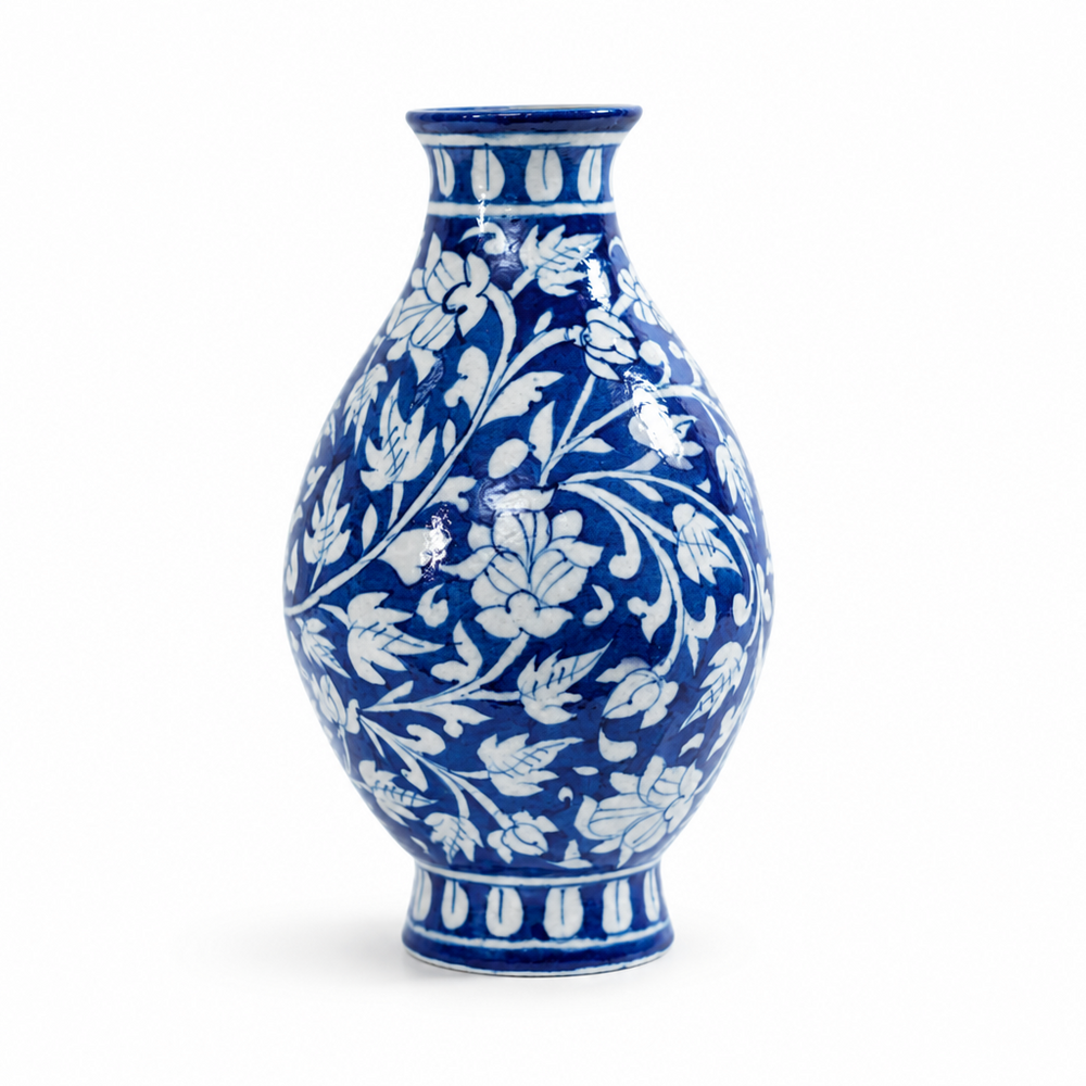 Classic Floral Vase - Jaipur Blue Pottery, handmade Jaipur blue pottery from India