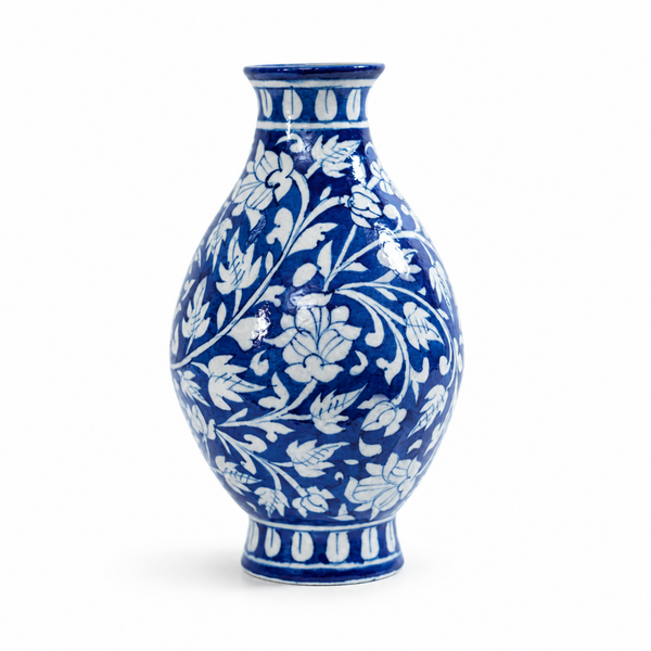Classic Floral Vase - Jaipur Blue Pottery, handmade Jaipur blue pottery from India