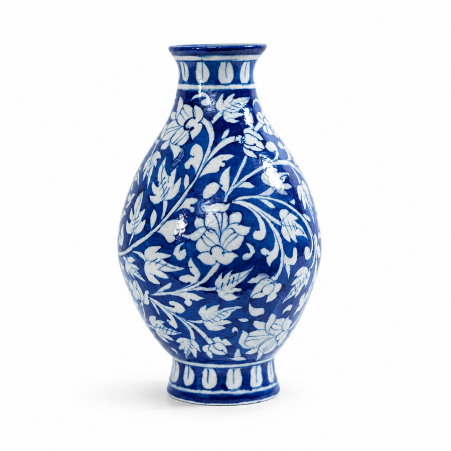 Classic Floral Vase - Jaipur Blue Pottery, handmade Jaipur blue pottery from India