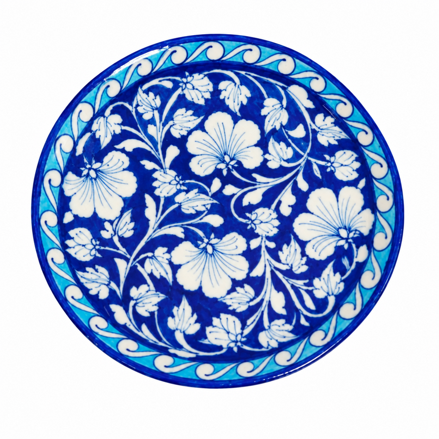 Cobalt Bloom Decorative Plate - Jaipur Blue Pottery, handmade Jaipur blue pottery from India
