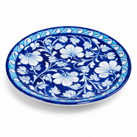 Cobalt Bloom Decorative Plate - Jaipur Blue Pottery - view 2, handmade Jaipur blue pottery from India