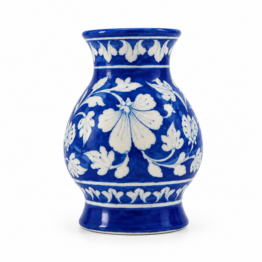 Cobalt Bloom Vase - Jaipur Blue Pottery, handmade Jaipur blue pottery from India