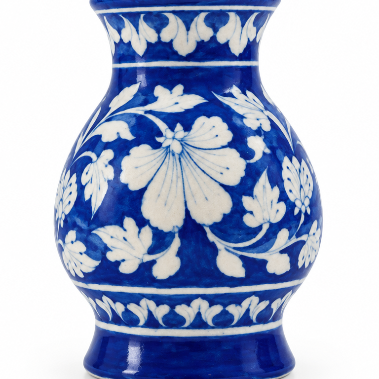 Cobalt Bloom Vase - Jaipur Blue Pottery - view 2, handmade Jaipur blue pottery from India