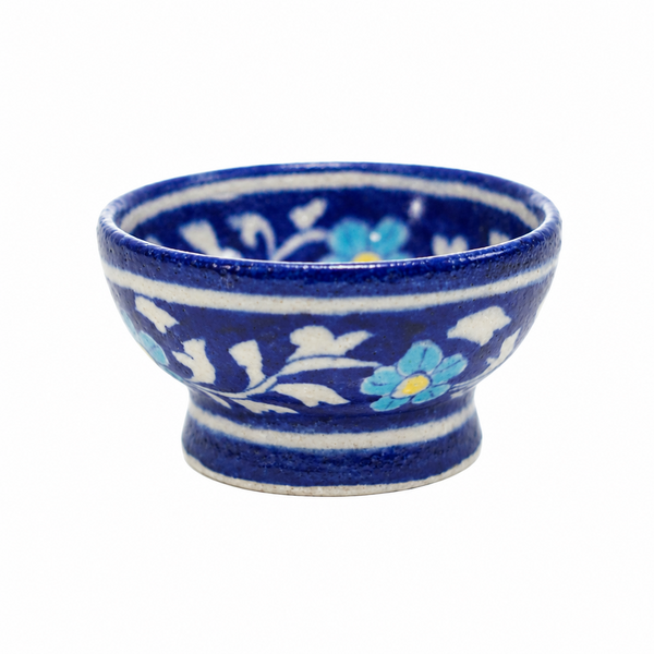 Cobalt Blue Floral Bowl - Jaipur Blue Pottery - view 2, handmade Jaipur blue pottery from India