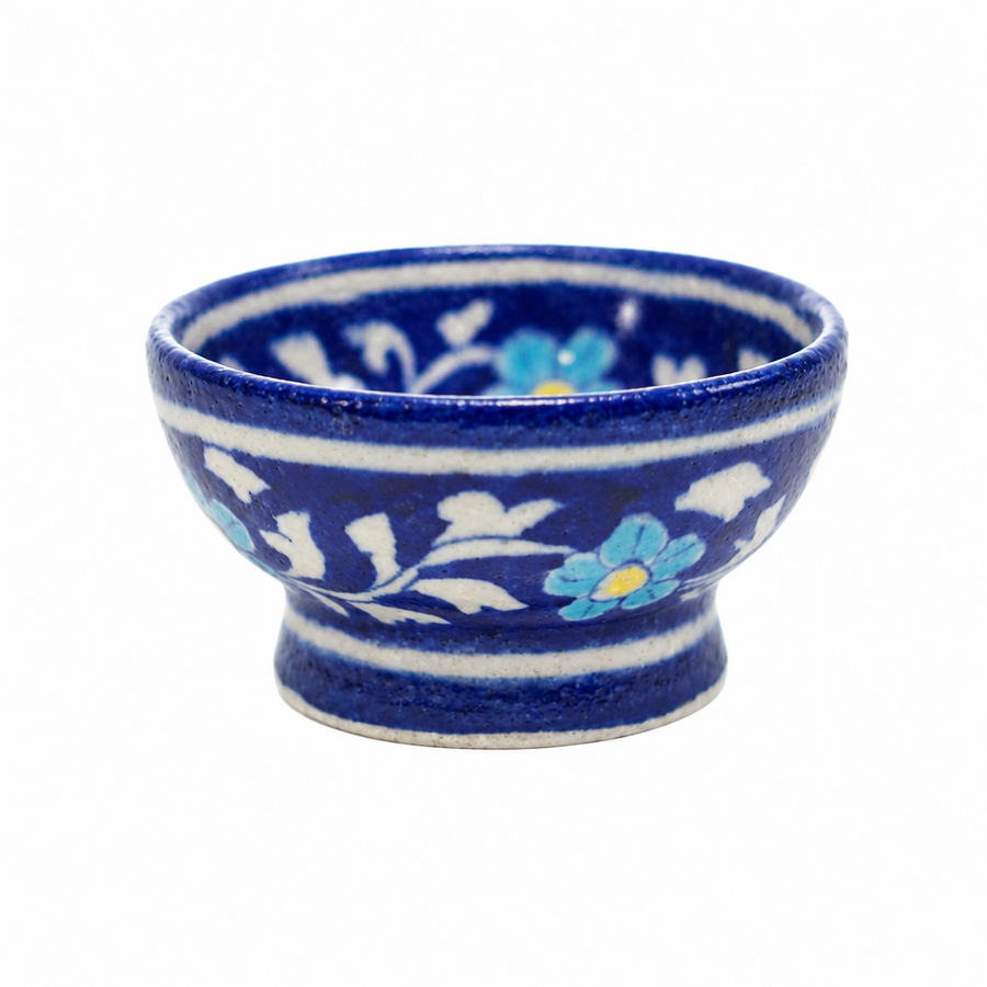 Cobalt Blue Floral Bowl - Jaipur Blue Pottery - view 2, handmade Jaipur blue pottery from India