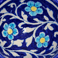 Cobalt Blue Floral Bowl - Jaipur Blue Pottery - view 3, handmade Jaipur blue pottery from India