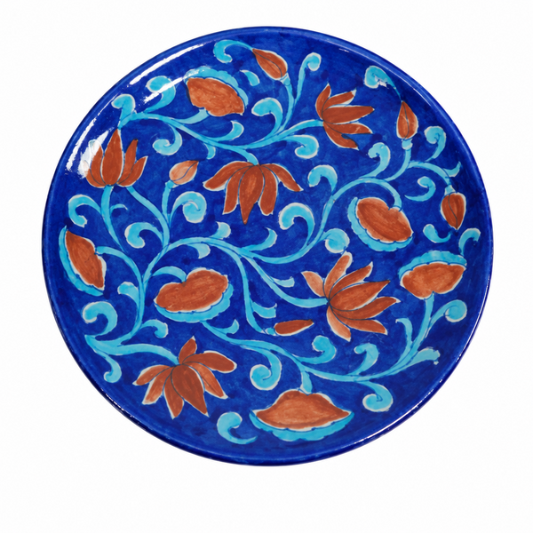 Cobalt Blue Floral Wall Plate - Jaipur Blue Pottery, handmade Jaipur blue pottery from India