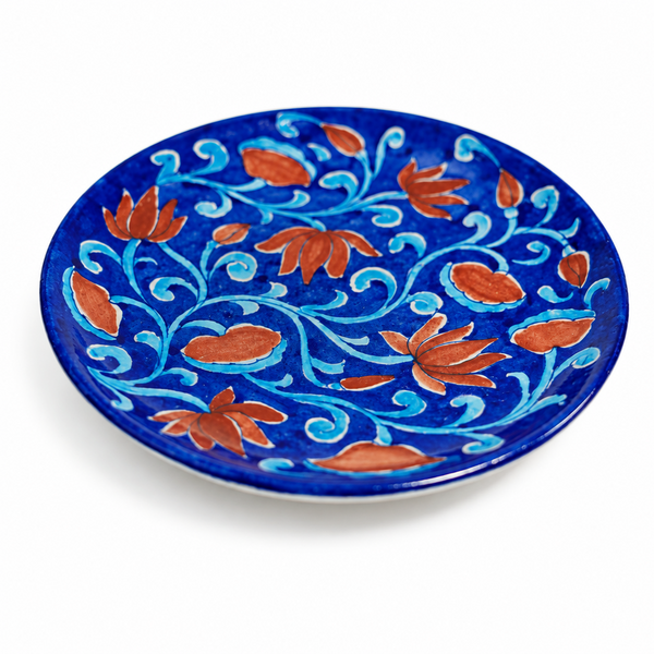 Cobalt Blue Floral Wall Plate - Jaipur Blue Pottery - view 2, handmade Jaipur blue pottery from India