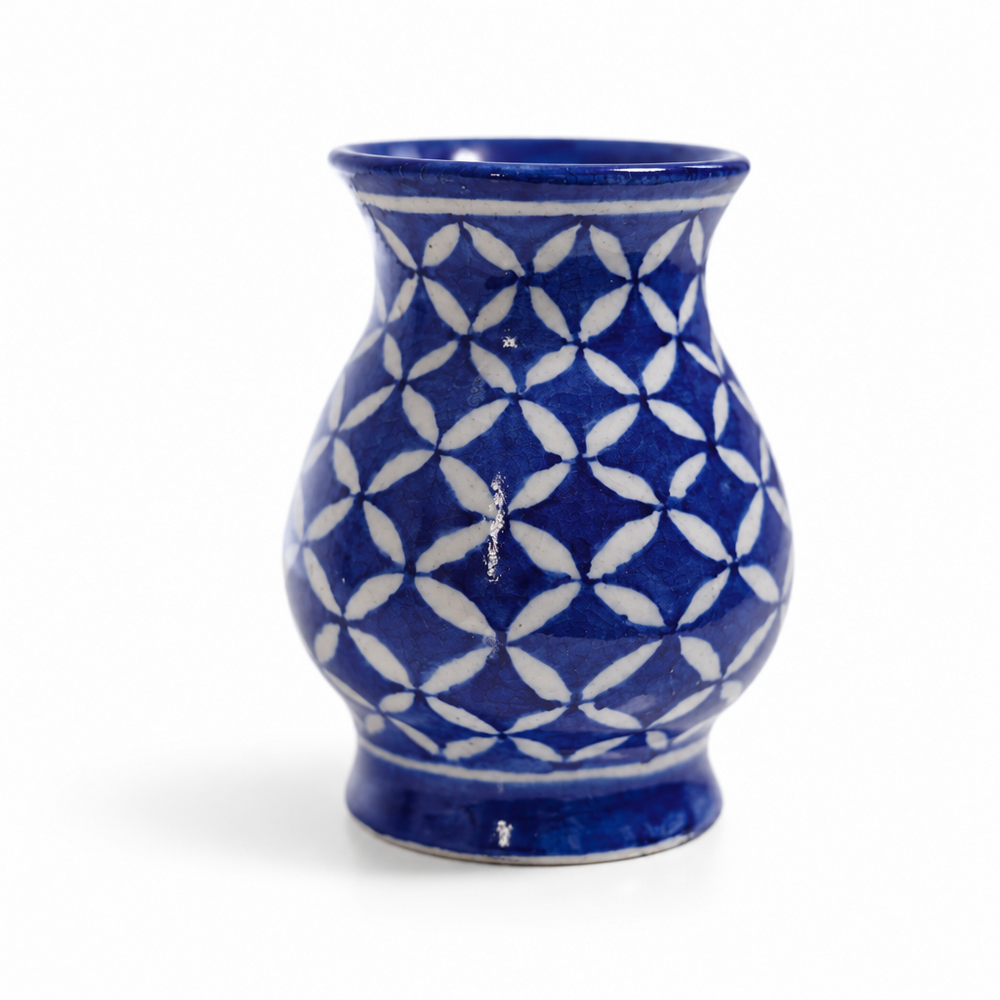 Cobalt Blue Geometric Vase - Jaipur Blue Pottery, handmade Jaipur blue pottery from India
