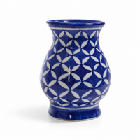 Cobalt Blue Geometric Vase - Jaipur Blue Pottery, handmade Jaipur blue pottery from India