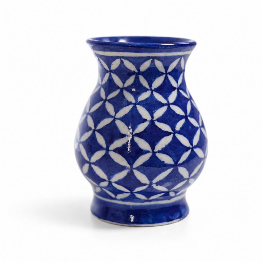 Cobalt Blue Geometric Vase - Jaipur Blue Pottery, handmade Jaipur blue pottery from India
