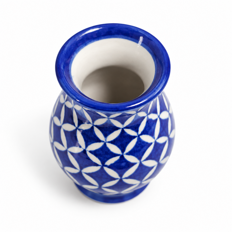 Cobalt Blue Geometric Vase - Jaipur Blue Pottery - view 2, handmade Jaipur blue pottery from India