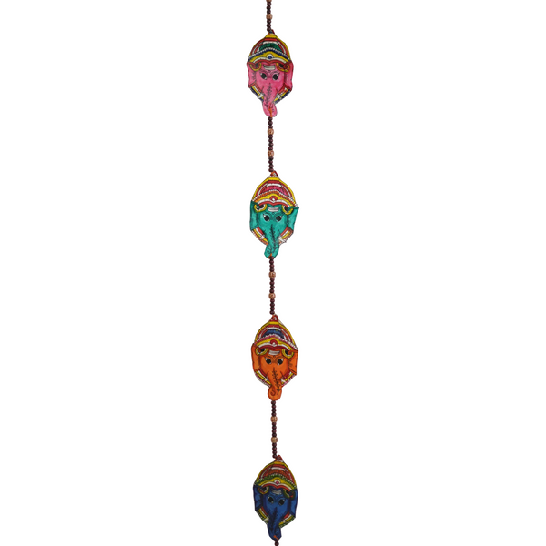 Colorful Ganesha Faces - Tholu Bommalata Leather Hanging - view 2, handmade Tholu Bommalata leather puppet art from India