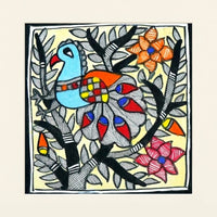 Colourful Bird - Madhubani Painting, handmade Madhubani painting from India