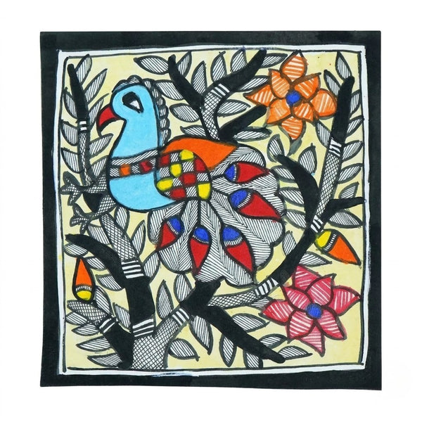 Colourful Bird - Madhubani Painting - view 2, handmade Madhubani painting from India