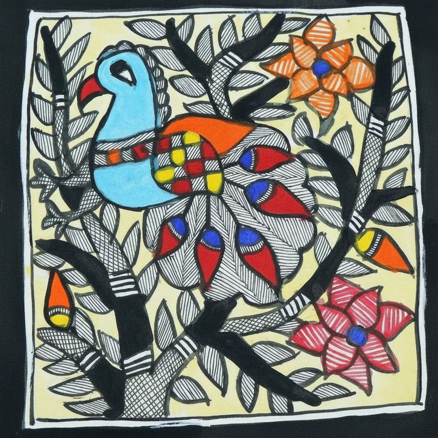 Colourful Bird - Madhubani Painting - view 3, handmade Madhubani painting from India