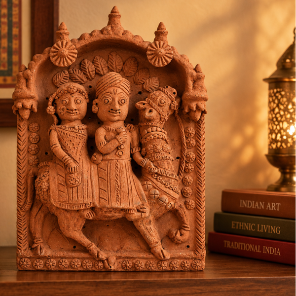 Couple Riding a Horse - Terracotta Art, handmade terracotta art from India
