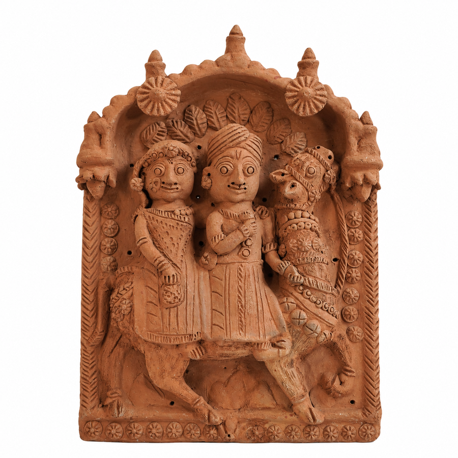 Couple Riding a Horse - Terracotta Art - view 2, handmade terracotta art from India