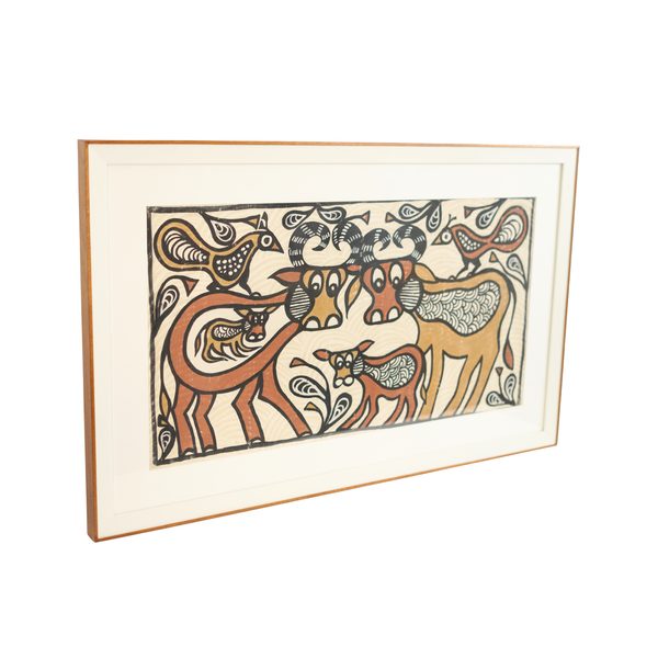 Cow Family - Sohrai Painting with wooden frame - view 2, handmade Sohrai tribal painting from India