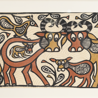 Cow Family - Sohrai Painting with wooden frame - view 3, handmade Sohrai tribal painting from India