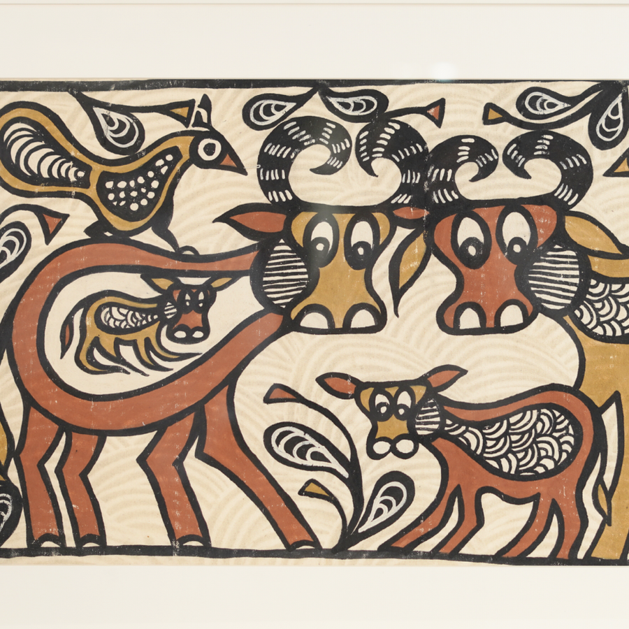 Cow Family - Sohrai Painting with wooden frame - view 3, handmade Sohrai tribal painting from India