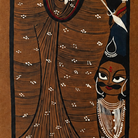 Dashabhuja Devi - Kalighat Painting - view 5, handmade Kalighat folk painting from India