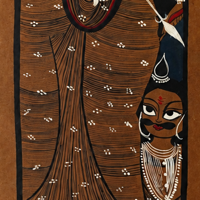 Dashabhuja Devi - Kalighat Painting - view 5, handmade Kalighat folk painting from India