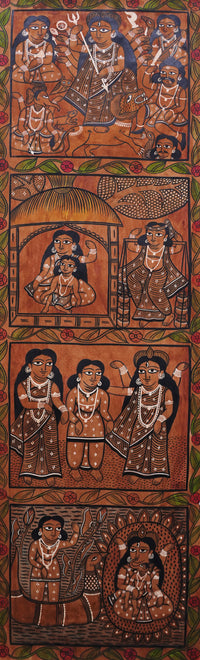 Devi Durga - Kalighat Painting - view 2, handmade Kalighat folk painting from India