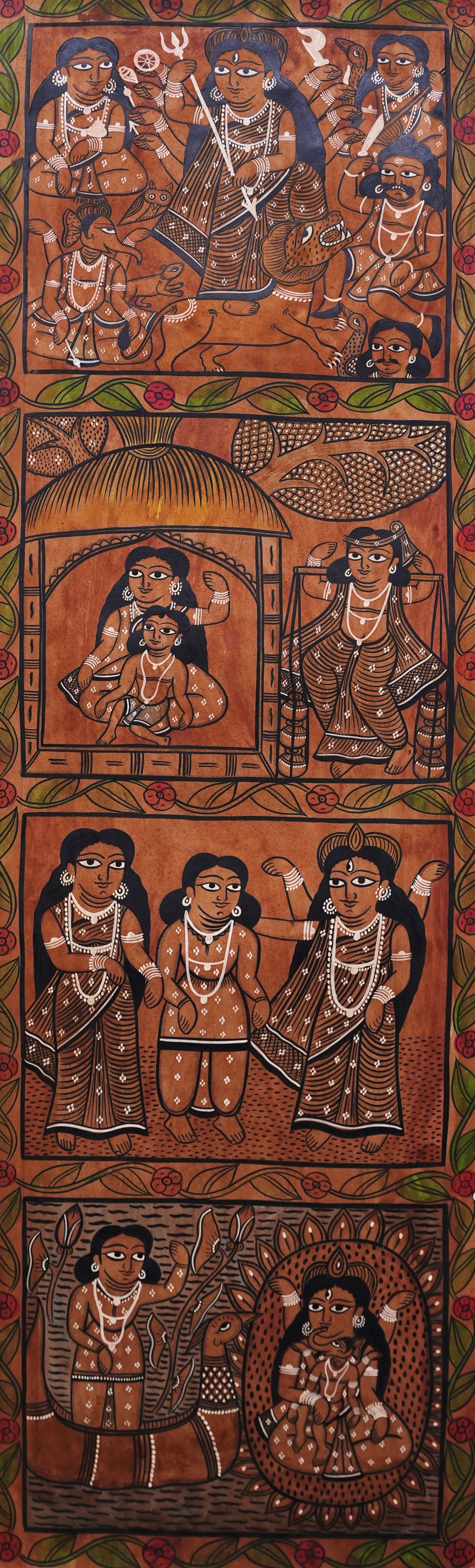 Devi Durga - Kalighat Painting - view 2, handmade Kalighat folk painting from India