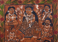 Devi Durga - Kalighat Painting - view 3, handmade Kalighat folk painting from India