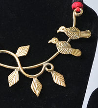 Dhokra Brass Leaf and Bird Necklace - view 3, handmade tribal brass sculpture from India