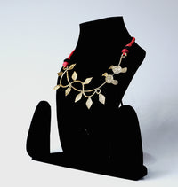 Dhokra Brass Leaf and Bird Necklace - view 4, handmade tribal brass sculpture from India