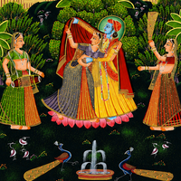 Divine Embrace of Radha Krishna - Pichwai Painting - view 2, handmade pichwai painting from India
