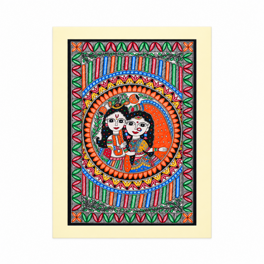 Divine Prem Leela - Madhubani Painting - view 2, handmade Madhubani painting from India