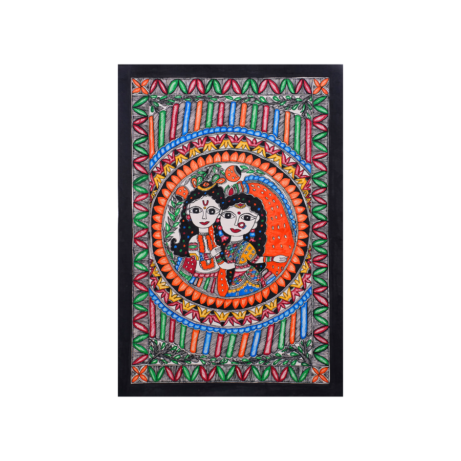 Divine Prem Leela - Madhubani Painting - view 3, handmade Madhubani painting from India