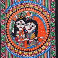 Divine Prem Leela - Madhubani Painting - view 4, handmade Madhubani painting from India