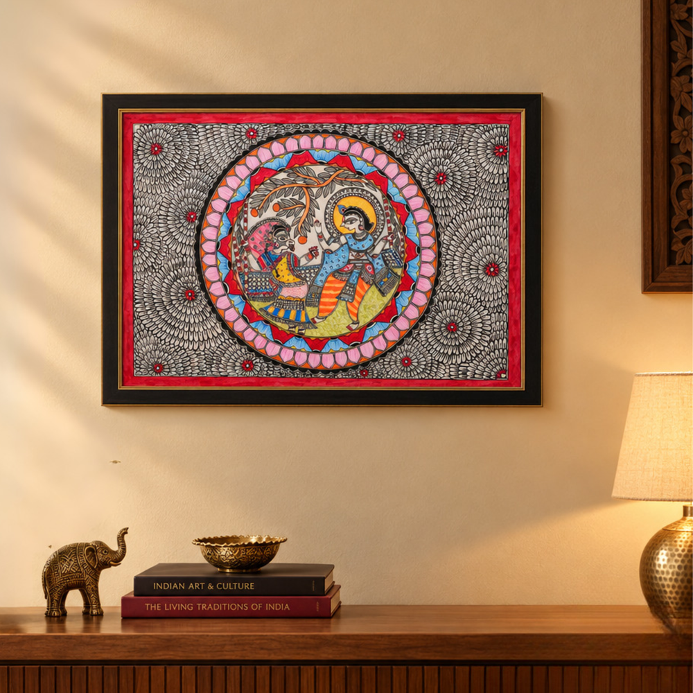 Divine Prem - Madhubani Painting, handmade Madhubani painting from India
