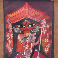 Divine Shakti - Kalighat Painting - view 3, handmade Kalighat folk painting from India