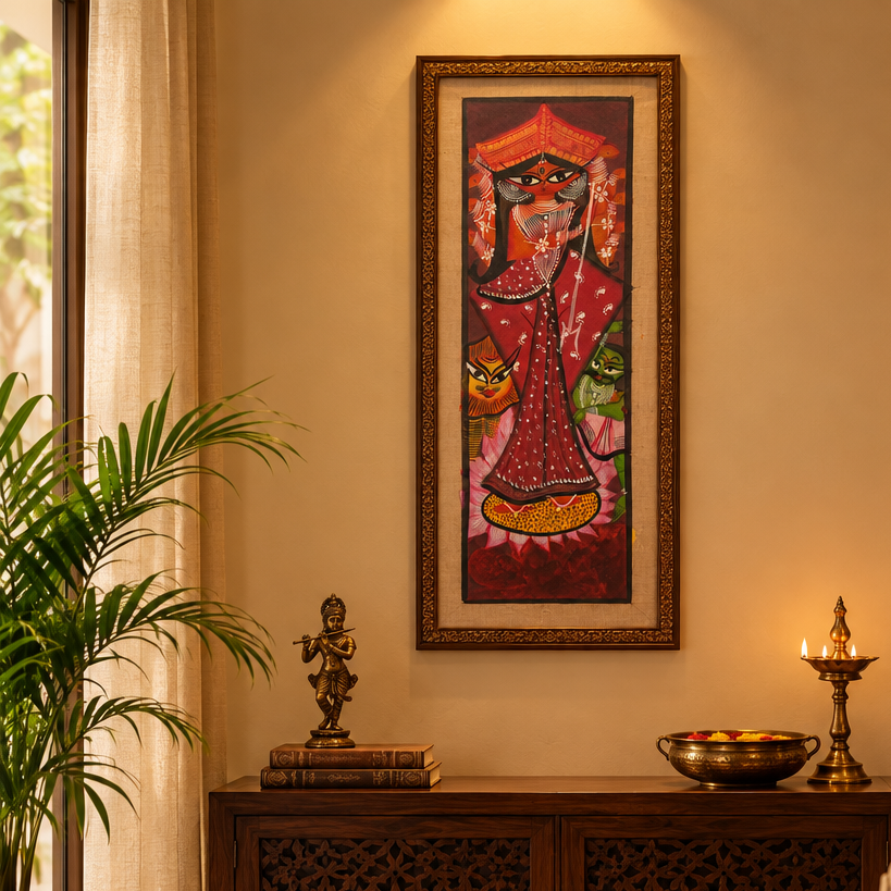 Divine Shakti - Kalighat Painting, handmade Kalighat folk painting from India
