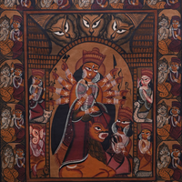 Durga Puja - Kalighat Painting - view 3, handmade Kalighat folk painting from India