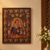 Durga Puja - Kalighat Painting, handmade Kalighat folk painting from India