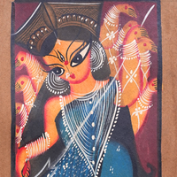 Durga Shakti - Kalighat Painting - view 3, handmade Kalighat folk painting from India