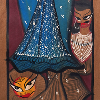 Durga Shakti - Kalighat Painting - view 4, handmade Kalighat folk painting from India