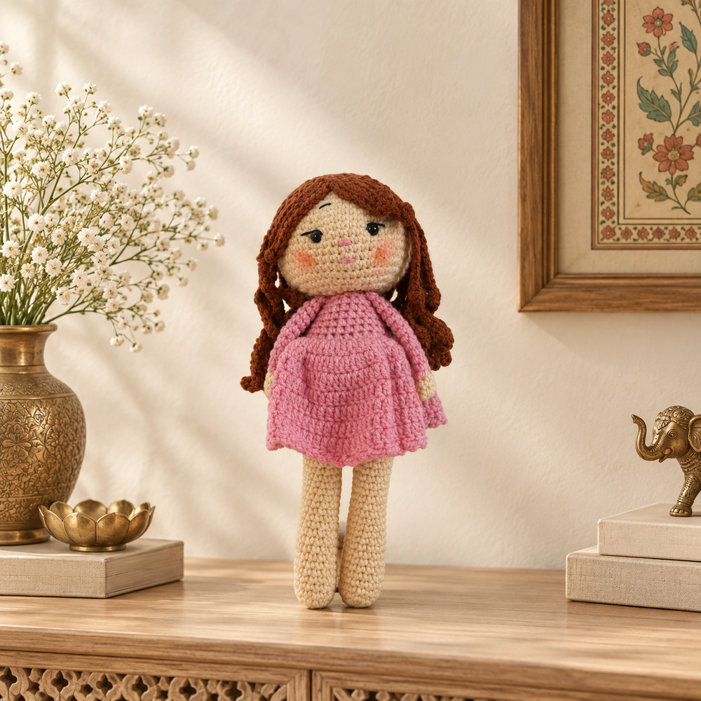 Crochet Girl Doll – Pink Handmade Art